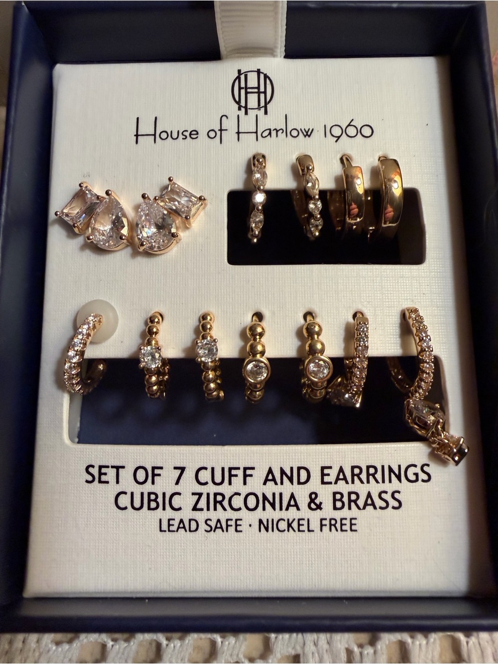 House of Harlow 1960 Rose Gold Tone Cubic Zirconia 7-Piece Earring & Cuff Set